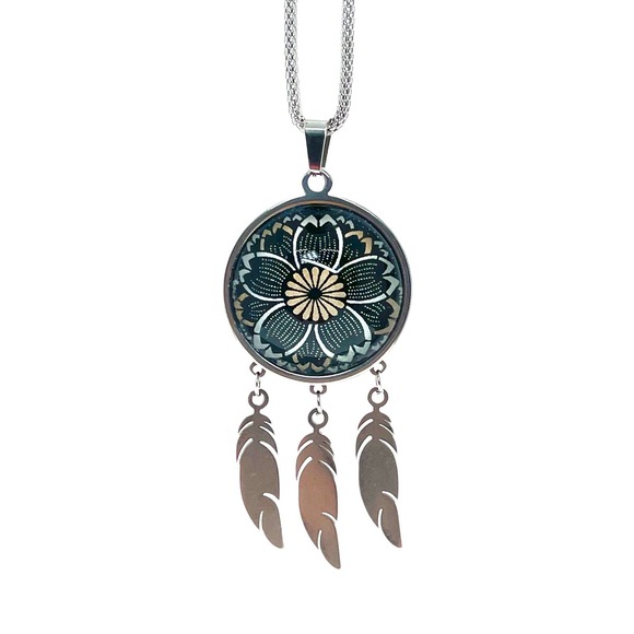 Dreamy Daisy Feather Dreamcatcher Necklace - Picture 9 of 11